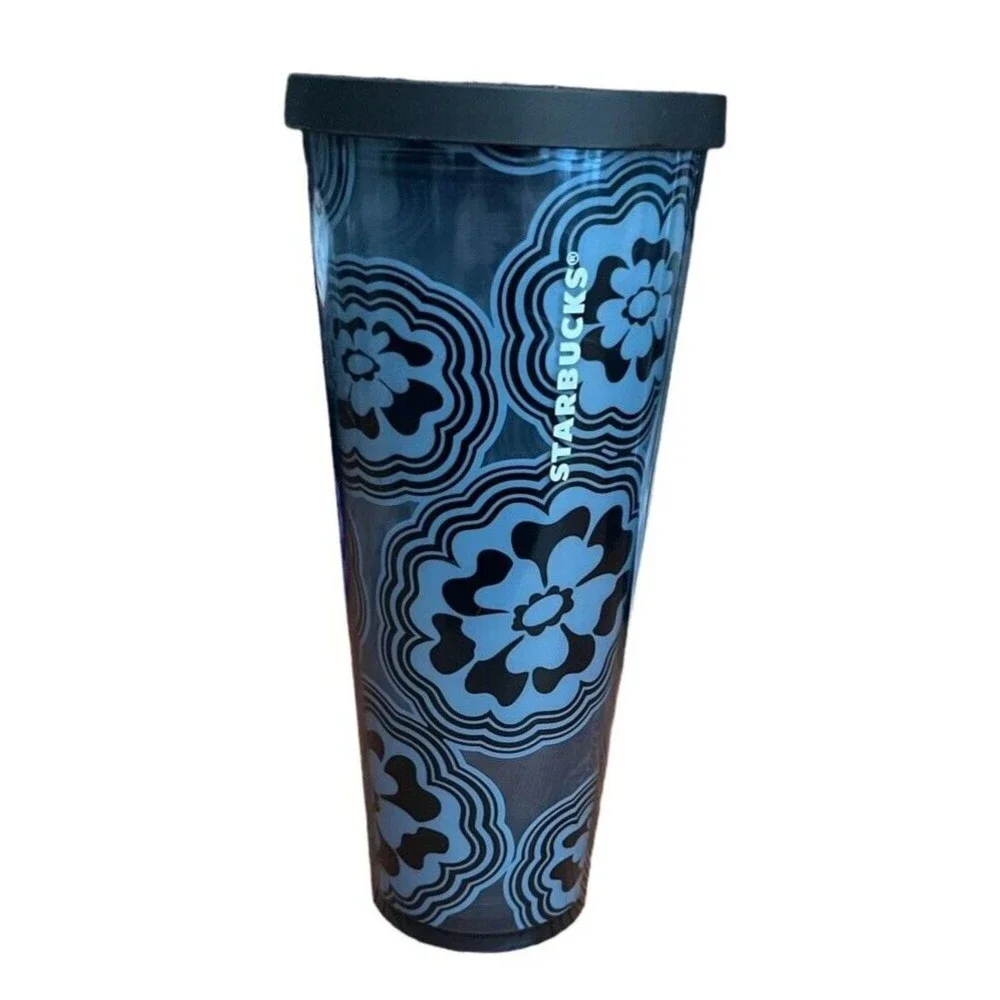 Starbucks Tumbler Denim Blue Floral Flower 2017 Cold Cup Venti 24oz  No …